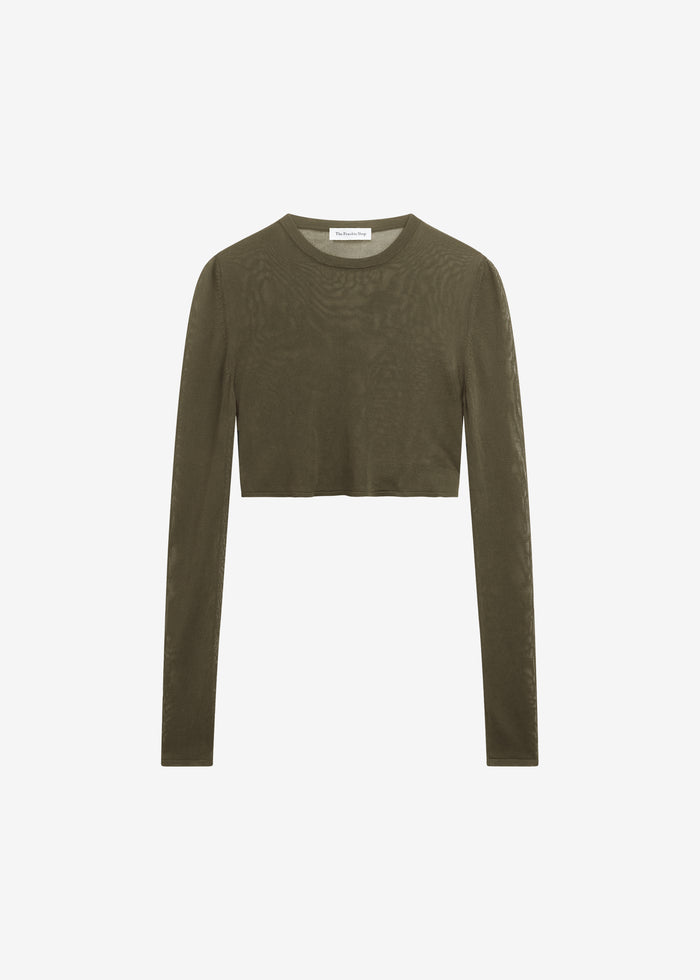 Kazel Cropped Thin Knit Top - Khaki