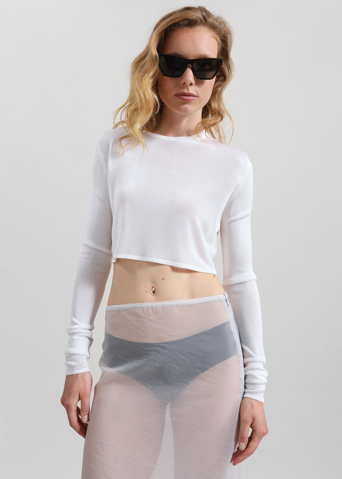 Kazel Cropped Thin Knit Top - White