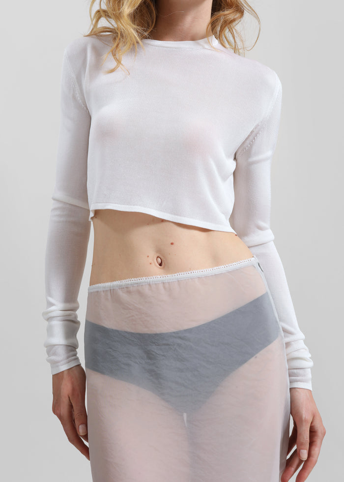 Kazel Cropped Thin Knit Top - White