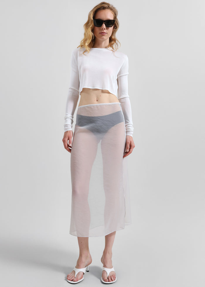 Kazel Cropped Thin Knit Top - White