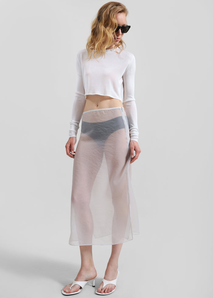 Kazel Cropped Thin Knit Top - White