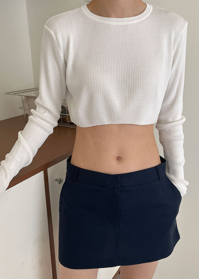 Kazel Cropped Thin Knit Top - White