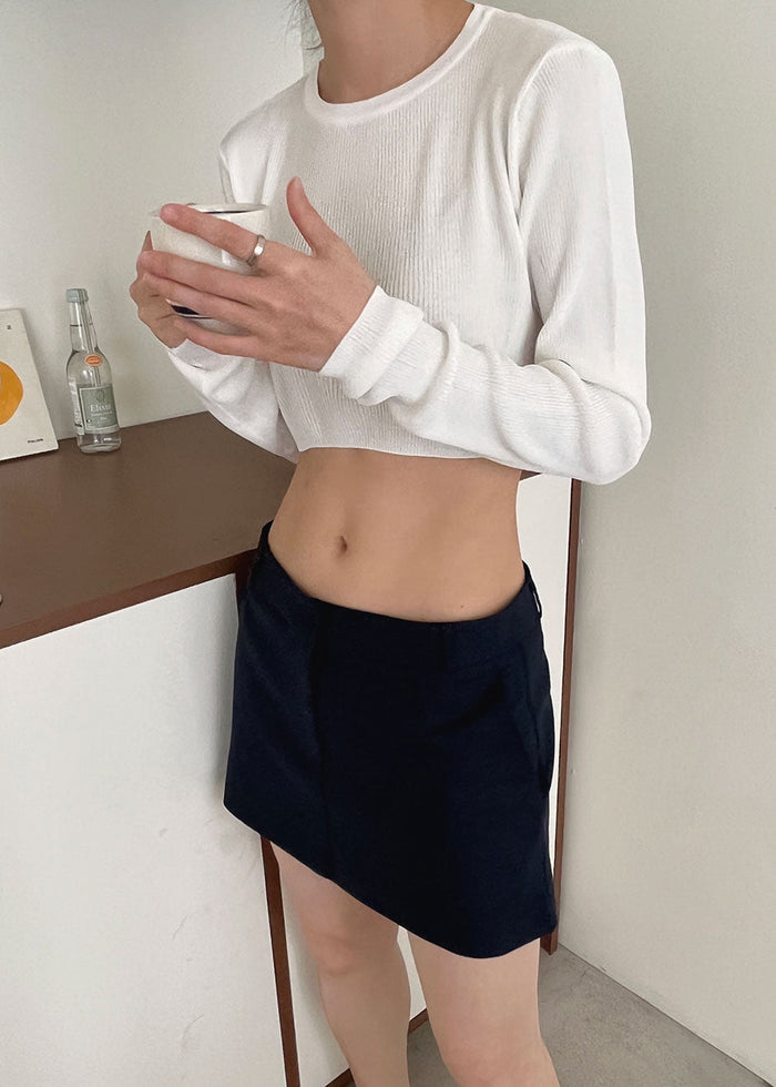 Kazel Cropped Thin Knit Top - White