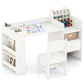 Kids Art Table and Chair Set with Detachable Paper Roll Holder and Cabinet