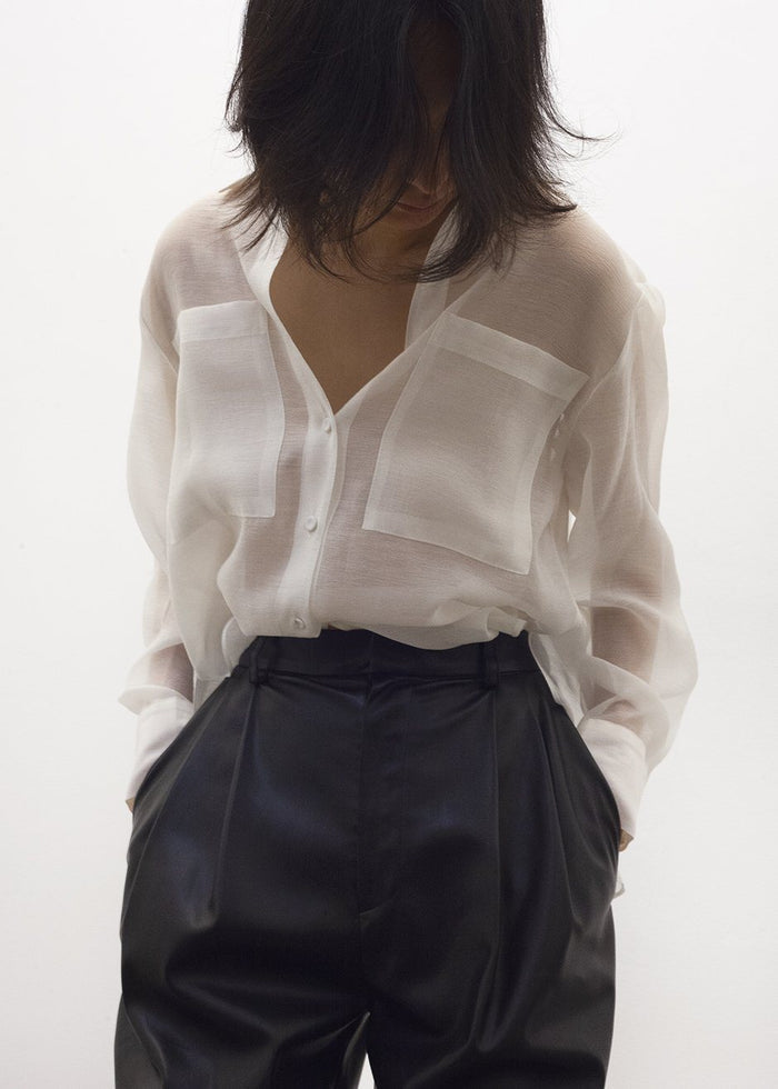 Off White Sheer Button Blouse Shirt Bar