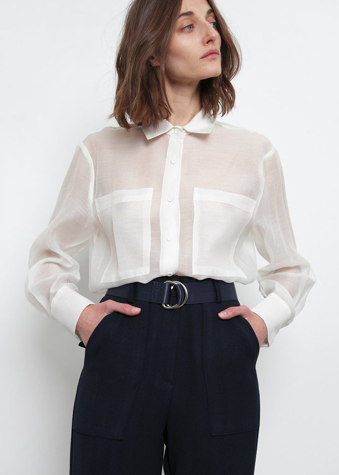 Off White Sheer Button Blouse Shirt Bar