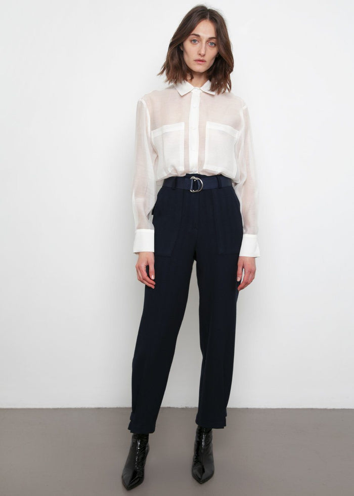 Off White Sheer Button Blouse Shirt Bar