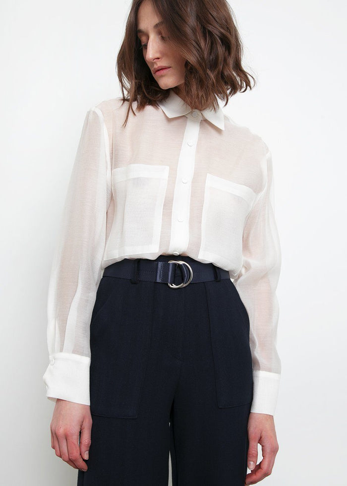Off White Sheer Button Blouse Shirt Bar