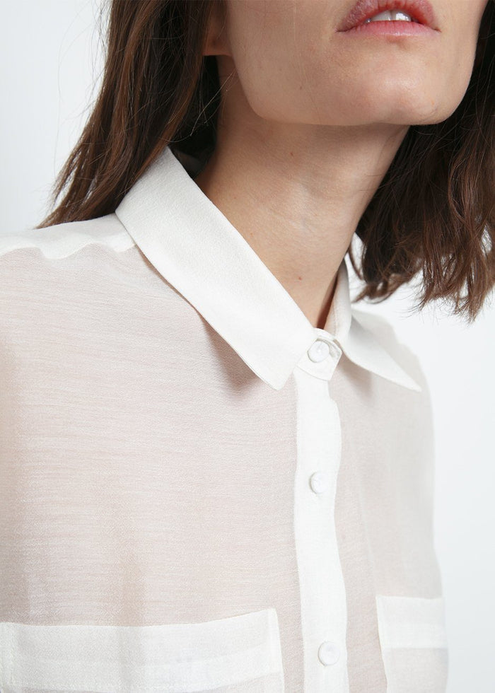 Off White Sheer Button Blouse Shirt Bar