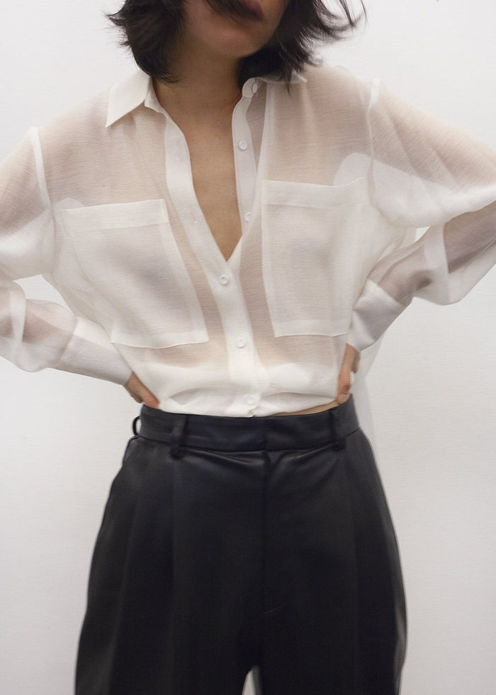 Off White Sheer Button Blouse Shirt Bar