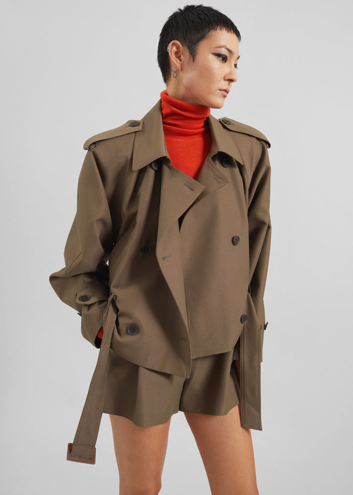 Kinsley Cropped Trench Jacket - Brown
