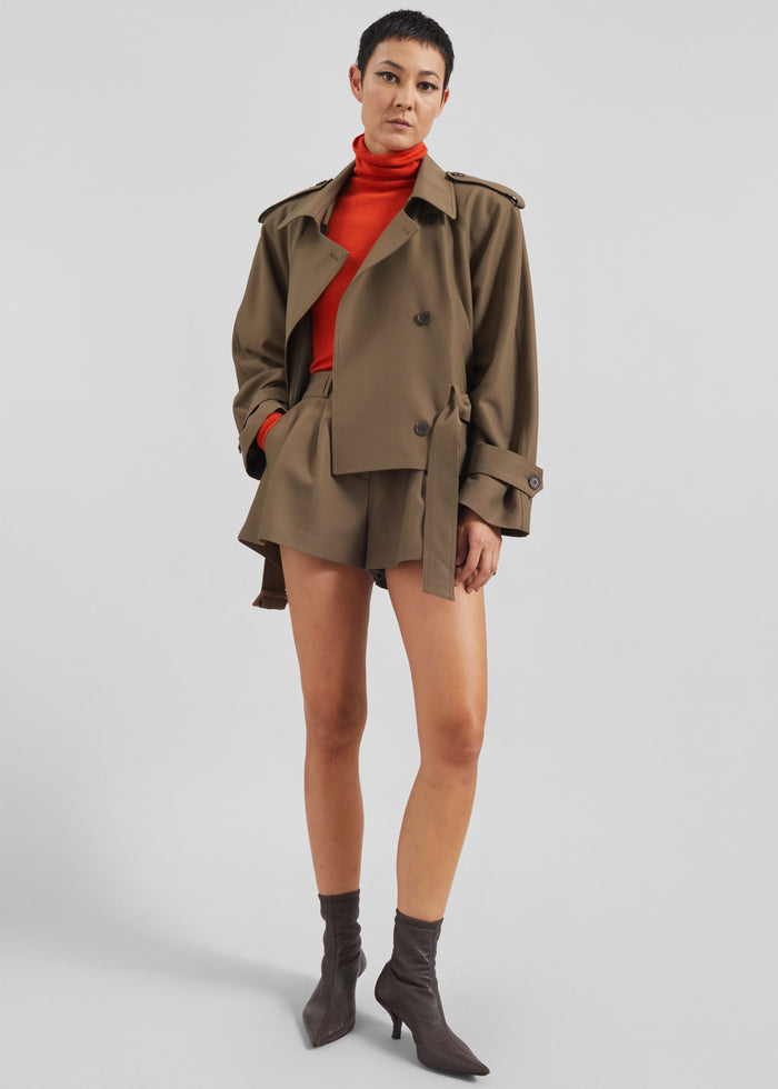 Kinsley Cropped Trench Jacket - Brown