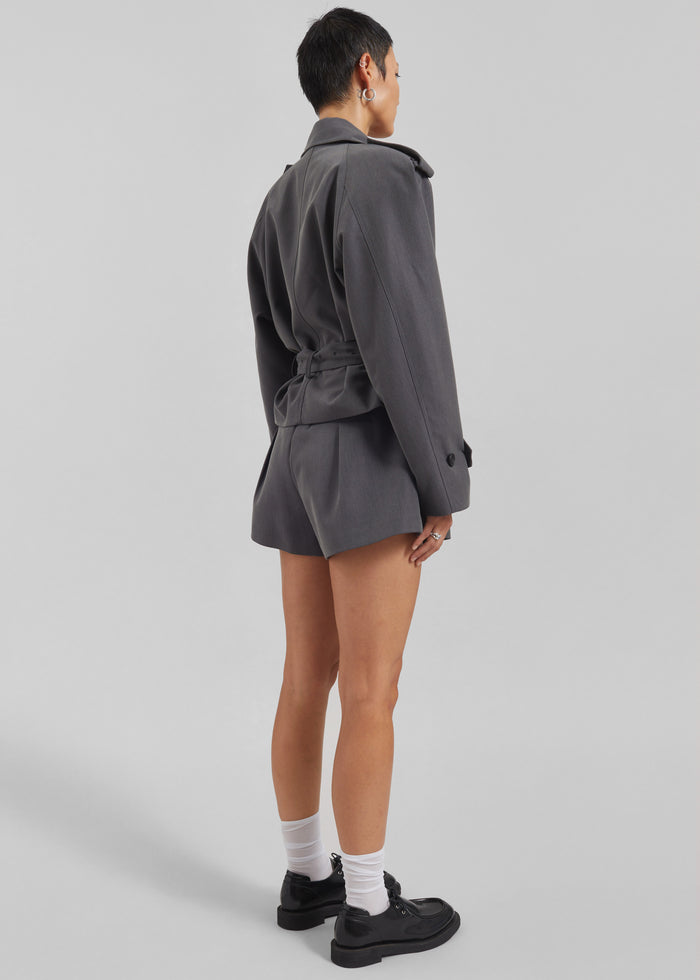 Kinsley Cropped Trench Jacket - Grey