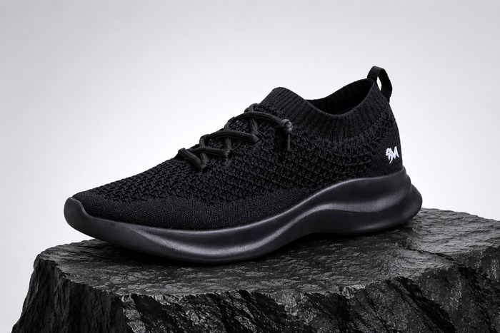 Neeman's women’s knit shoes regular fit black lightweight breathable casual wear side view Knit Gliders For Women : Black