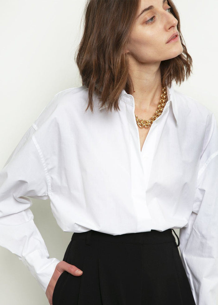 White Oversized Button Down Shirt Shirt Stage