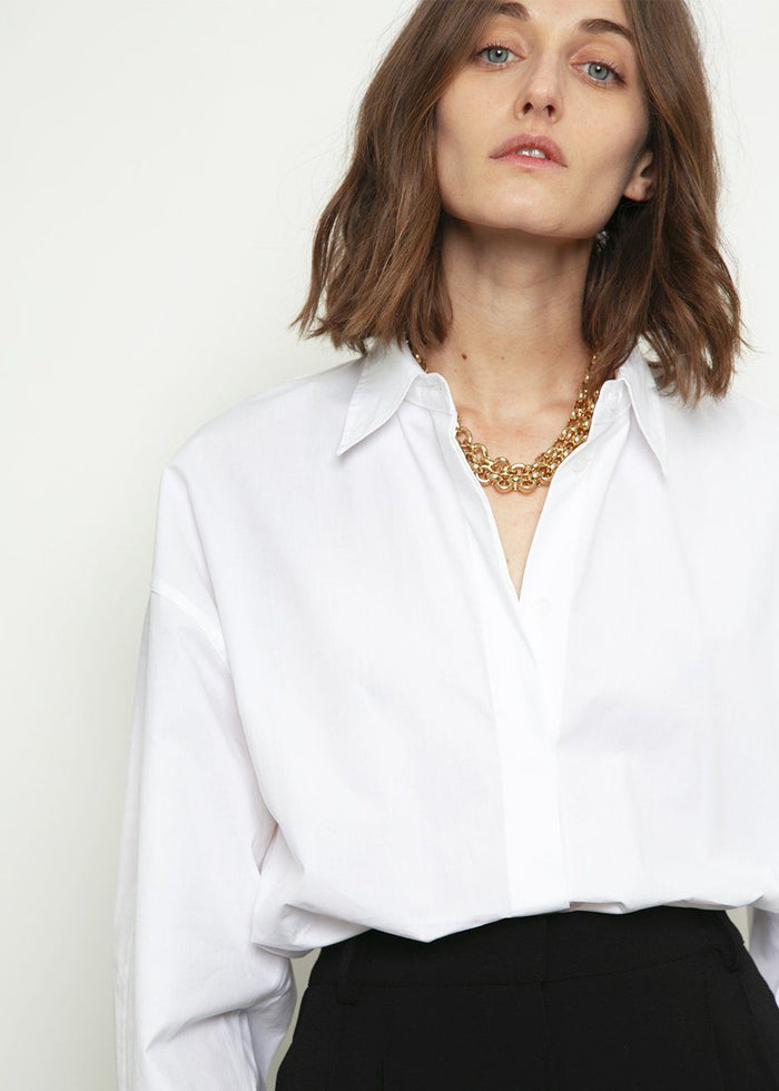 White Oversized Button Down Shirt Shirt Stage