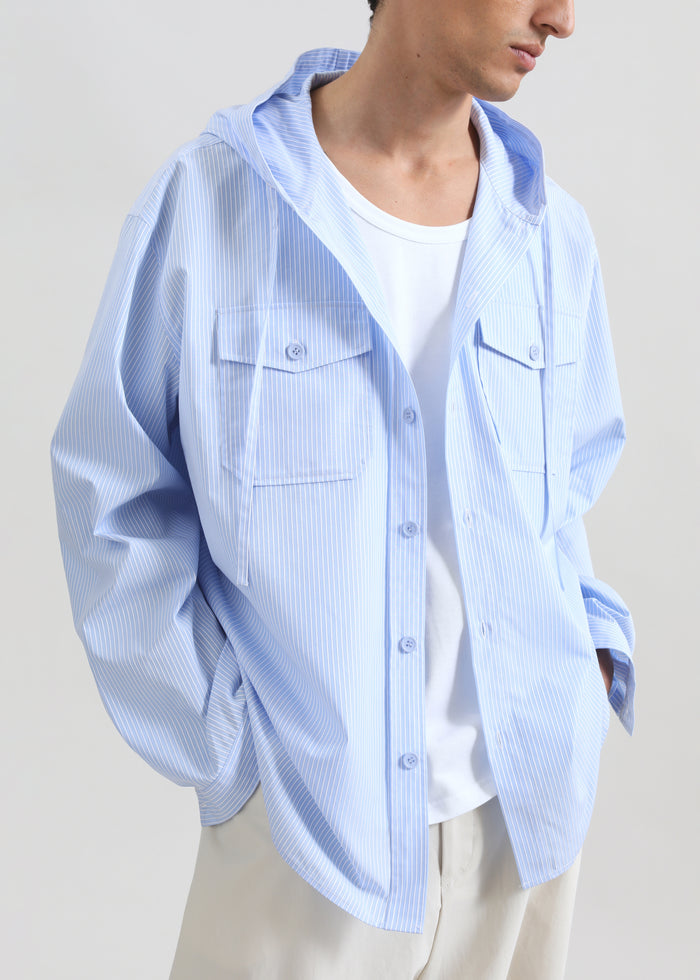 Lars Hooded Striped Jacket - Blue/White Stripe