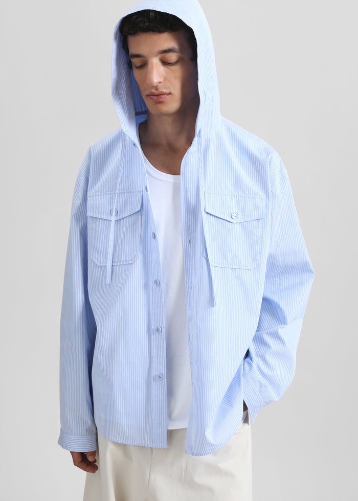 Lars Hooded Striped Jacket - Blue/White Stripe