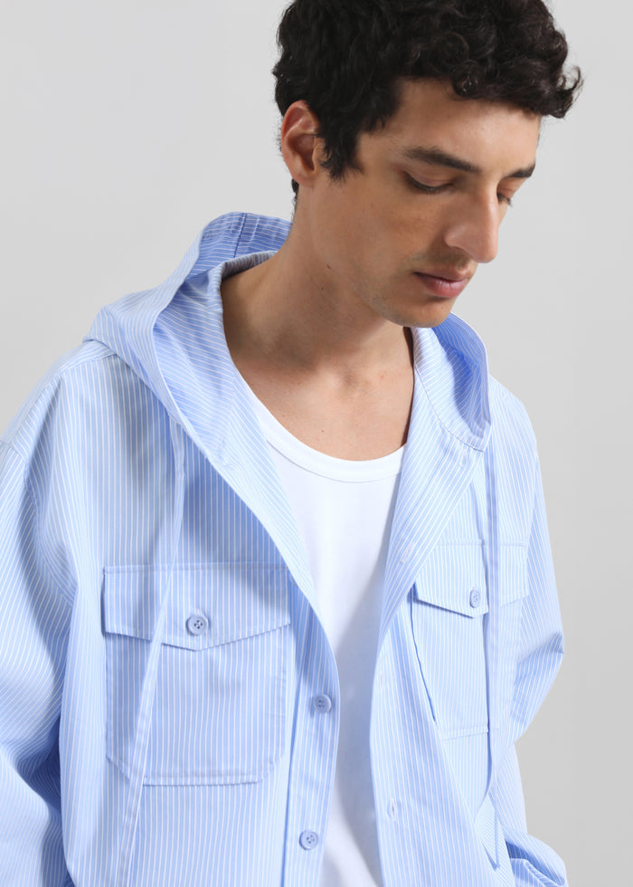 Lars Hooded Striped Jacket - Blue/White Stripe