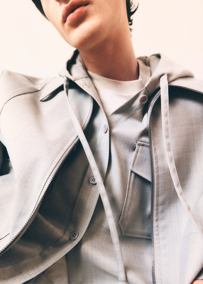 Lars Textured Hooded Jacket - Greige Melange