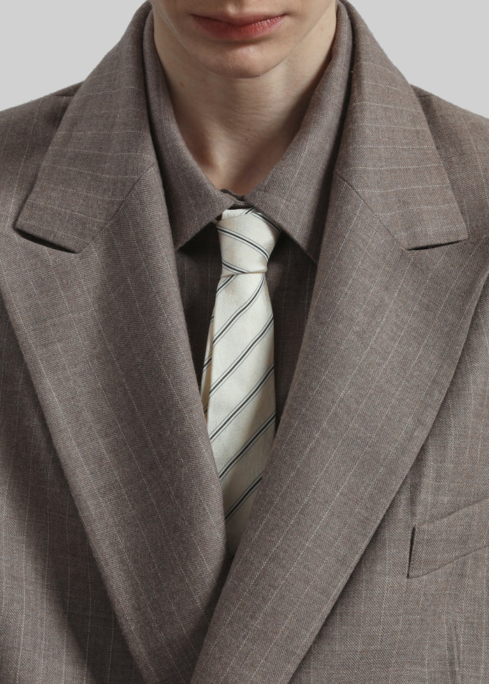 Lene Striped Silk Tie - Cream/Navy Stripe