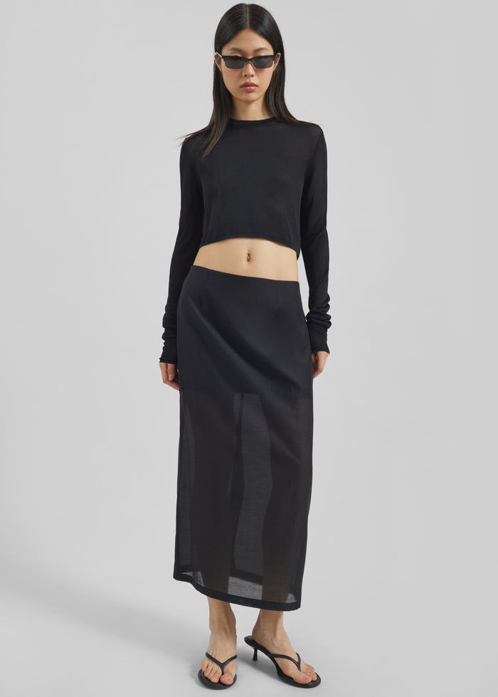 Lenore Semi Sheer Midi Skirt - Black