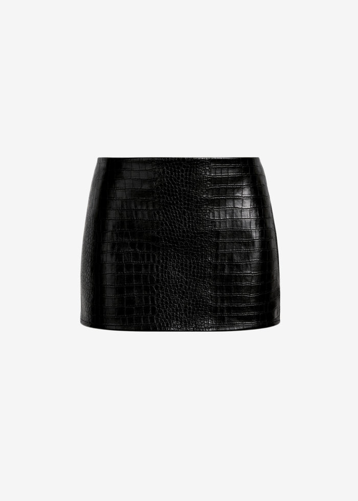 Leona Croc Faux Leather Mini Skirt - Black