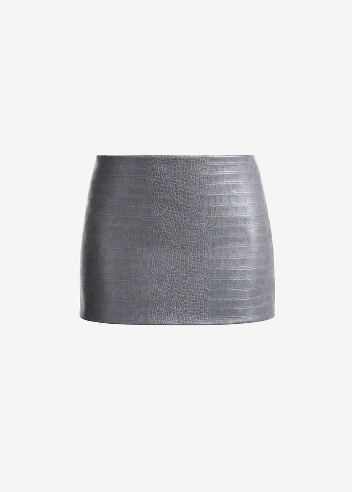 Leona Croc Faux Leather Mini Skirt - Grey