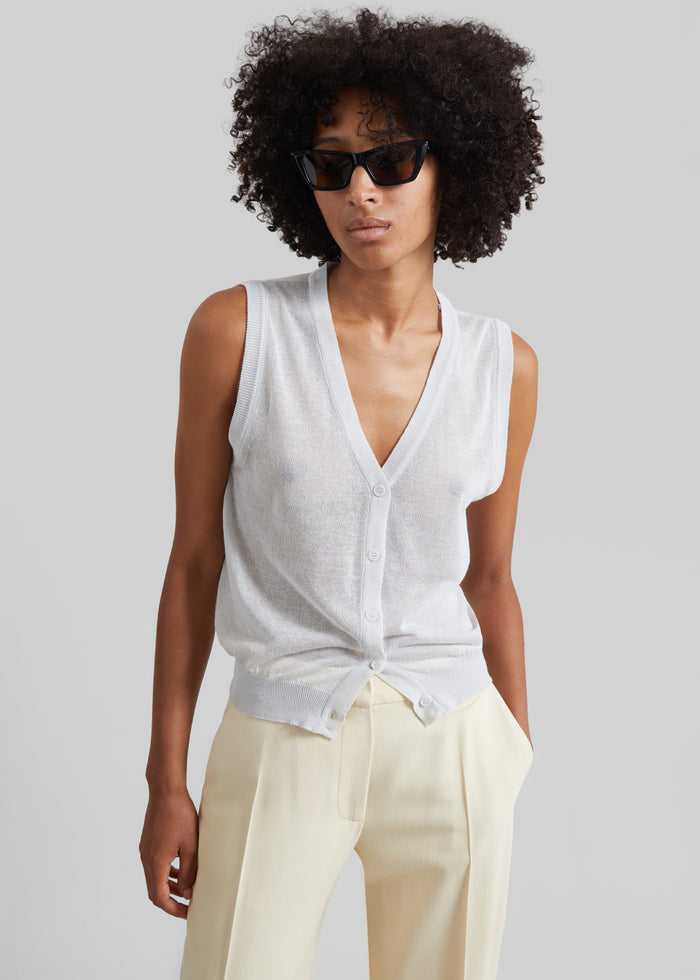 Lesina Sheer Knit Sleeveless Cardigan - Light Grey