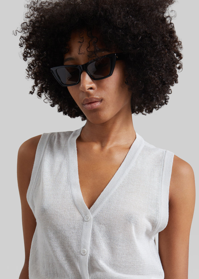 Lesina Sheer Knit Sleeveless Cardigan - Light Grey