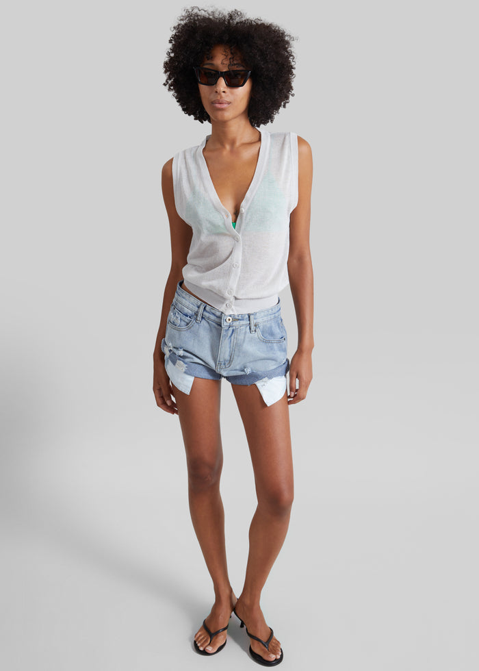 Lesina Sheer Knit Sleeveless Cardigan - Light Grey