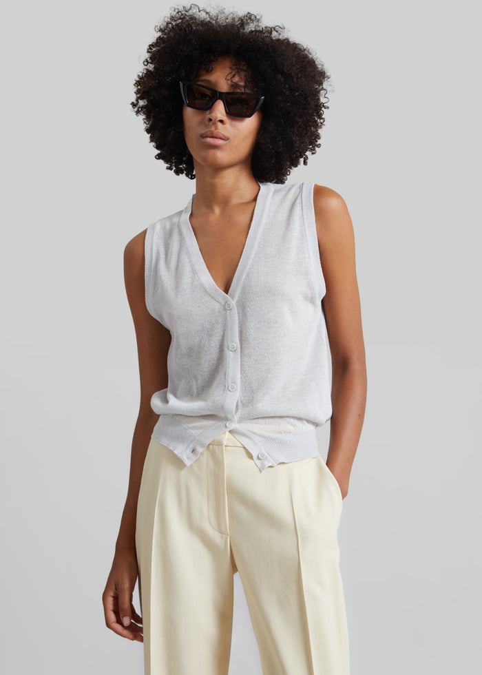 Lesina Sheer Knit Sleeveless Cardigan - Light Grey