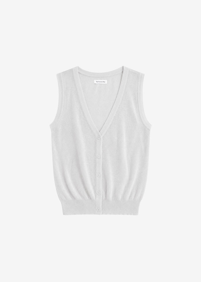 Lesina Sheer Knit Sleeveless Cardigan - Light Grey