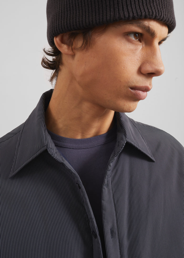 Levidi Padded Overshirt - Navy/White Pinstripe
