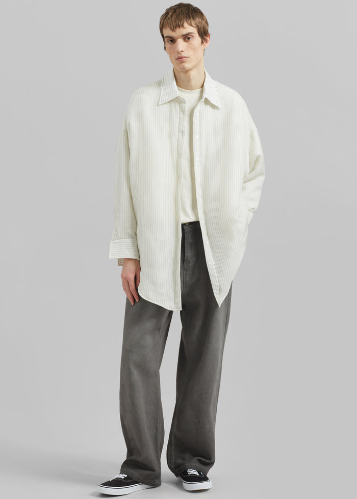 Levidi Padded Overshirt - White/Black Stripe