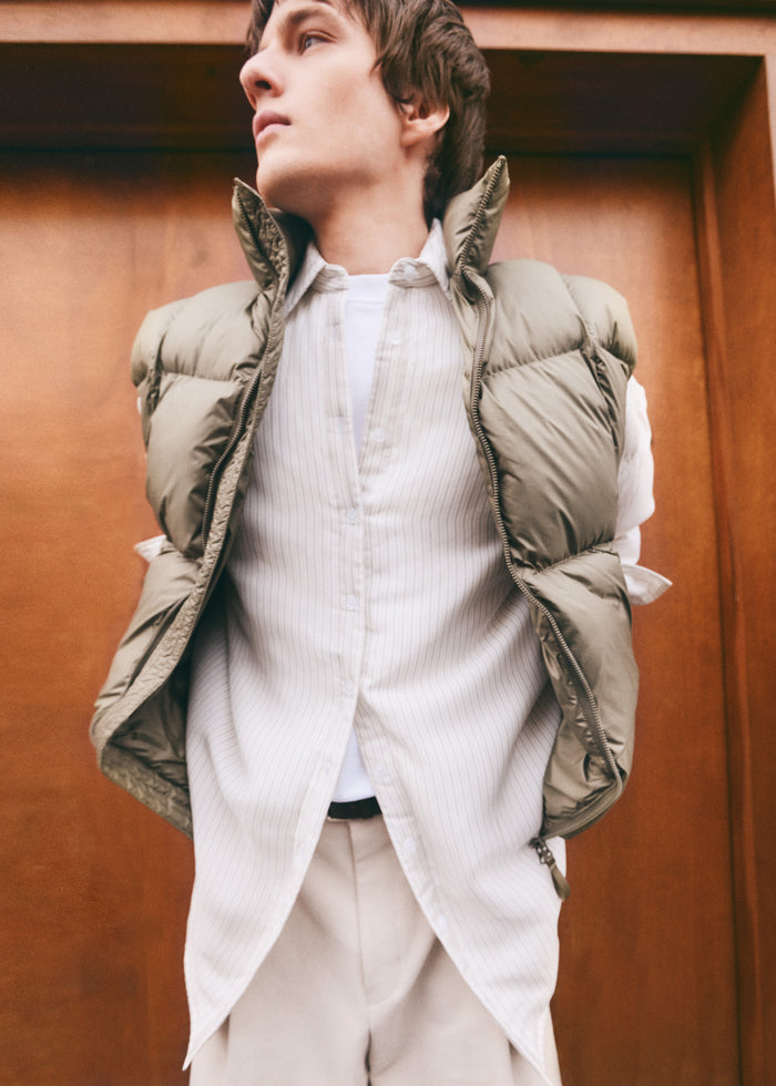 Levidi Padded Overshirt - White/Black Stripe