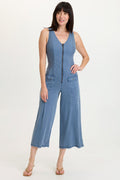 Wearables Linette Twill Zip-Up V-Neck Jumpsuit