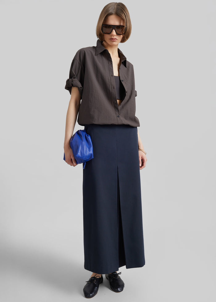 Lisle Front Slit Pencil Skirt - Navy