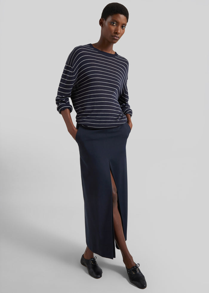 Lisle Front Slit Pencil Skirt - Navy