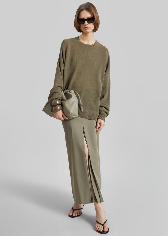 Lisle Front Slit Pencil Skirt - Pale Olive