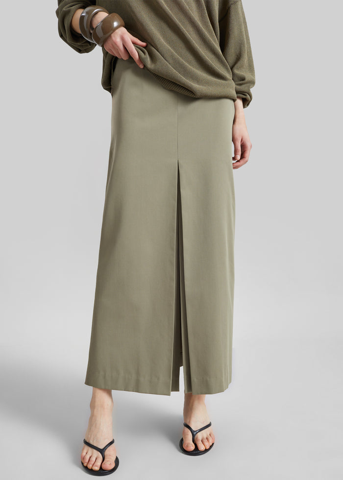 Lisle Front Slit Pencil Skirt - Pale Olive