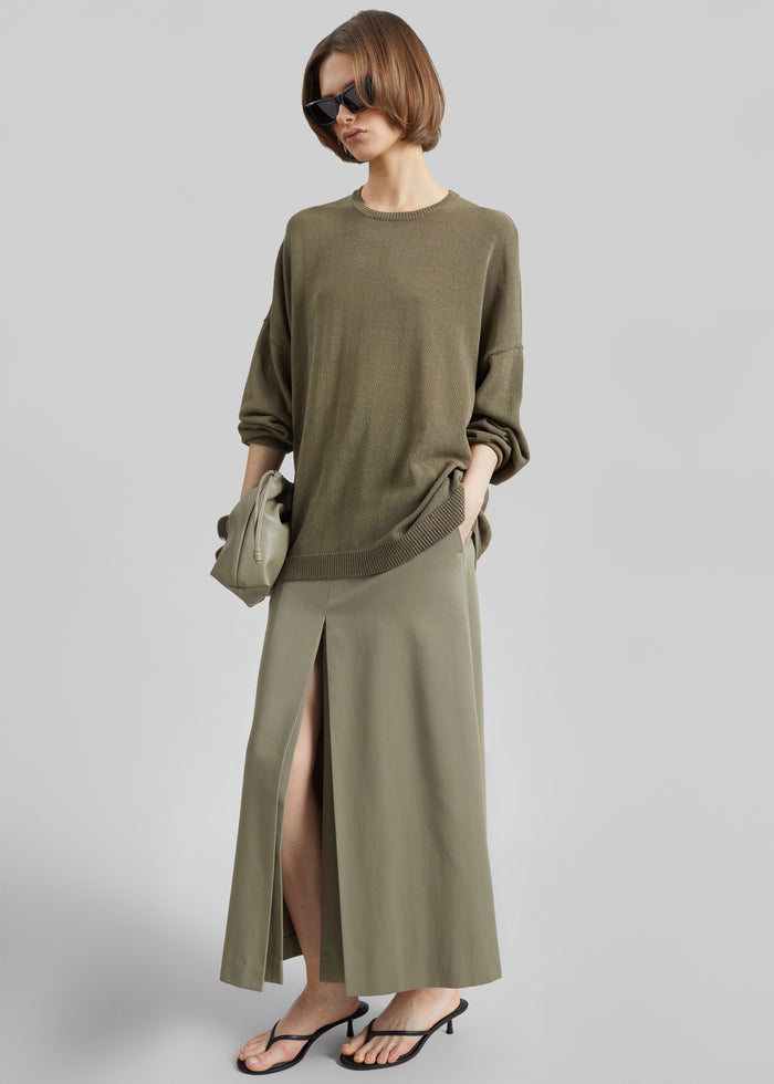 Lisle Front Slit Pencil Skirt - Pale Olive