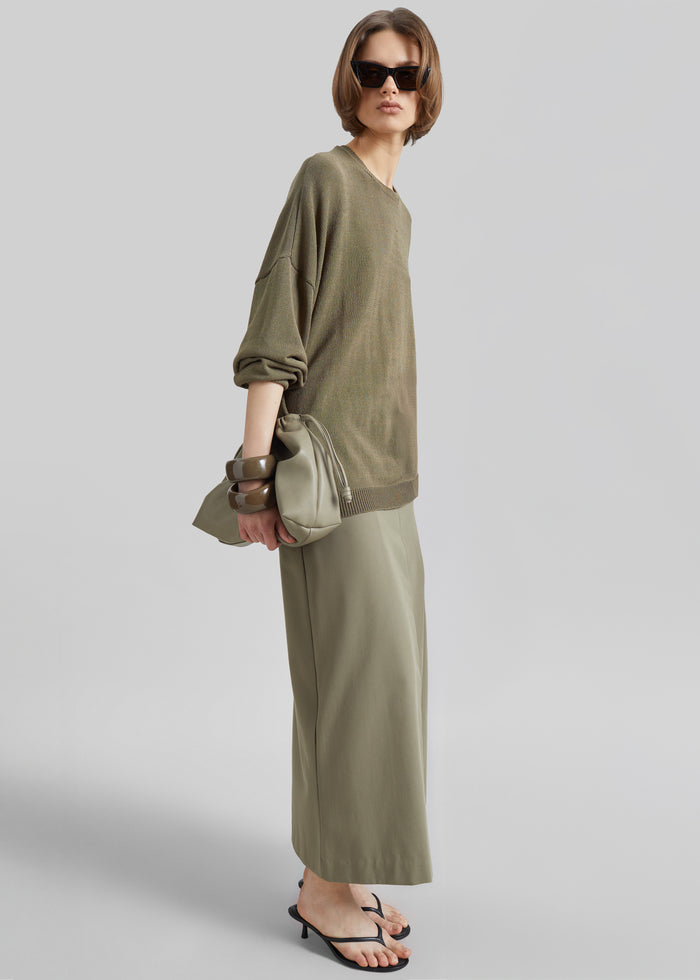 Lisle Front Slit Pencil Skirt - Pale Olive