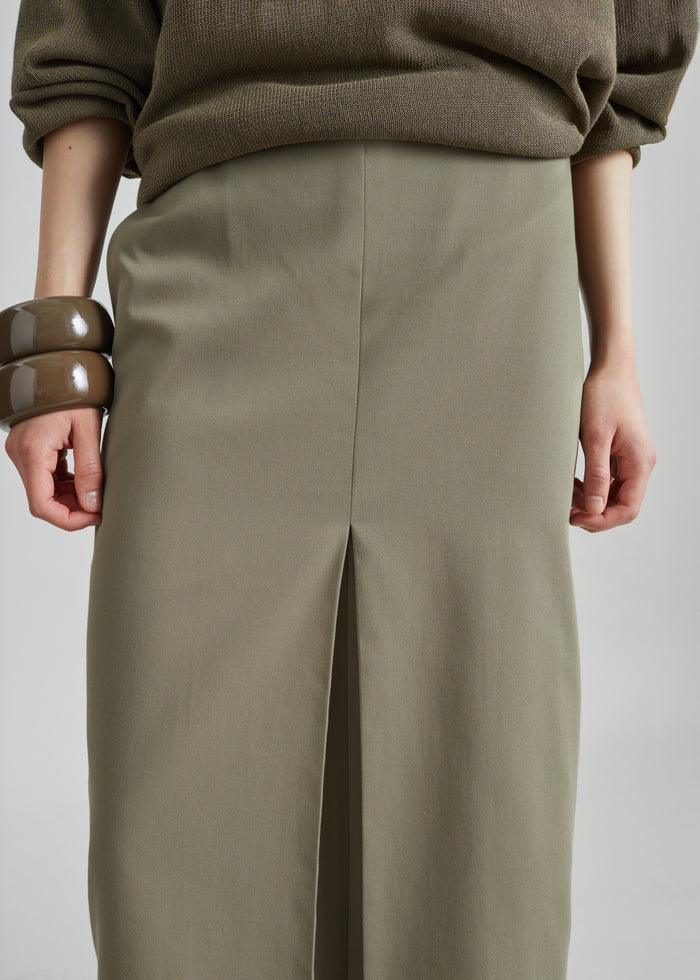 Lisle Front Slit Pencil Skirt - Pale Olive