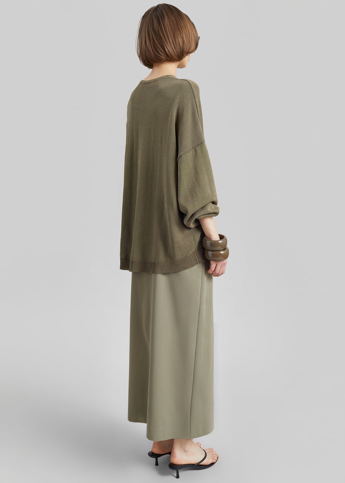 Lisle Front Slit Pencil Skirt - Pale Olive