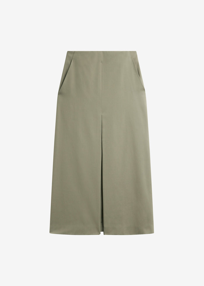 Lisle Front Slit Pencil Skirt - Pale Olive
