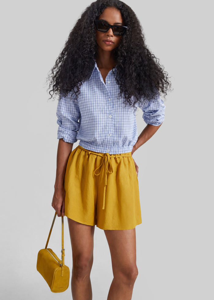 Lison Cropped Shirt - Blue Plaid