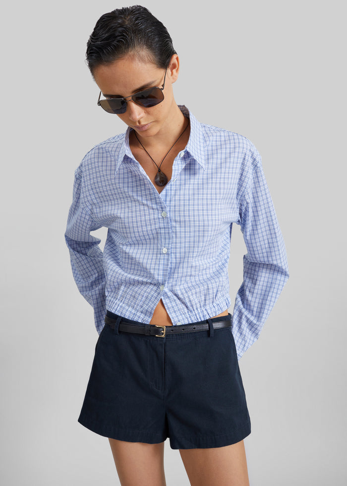 Lison Cropped Shirt - Blue Plaid