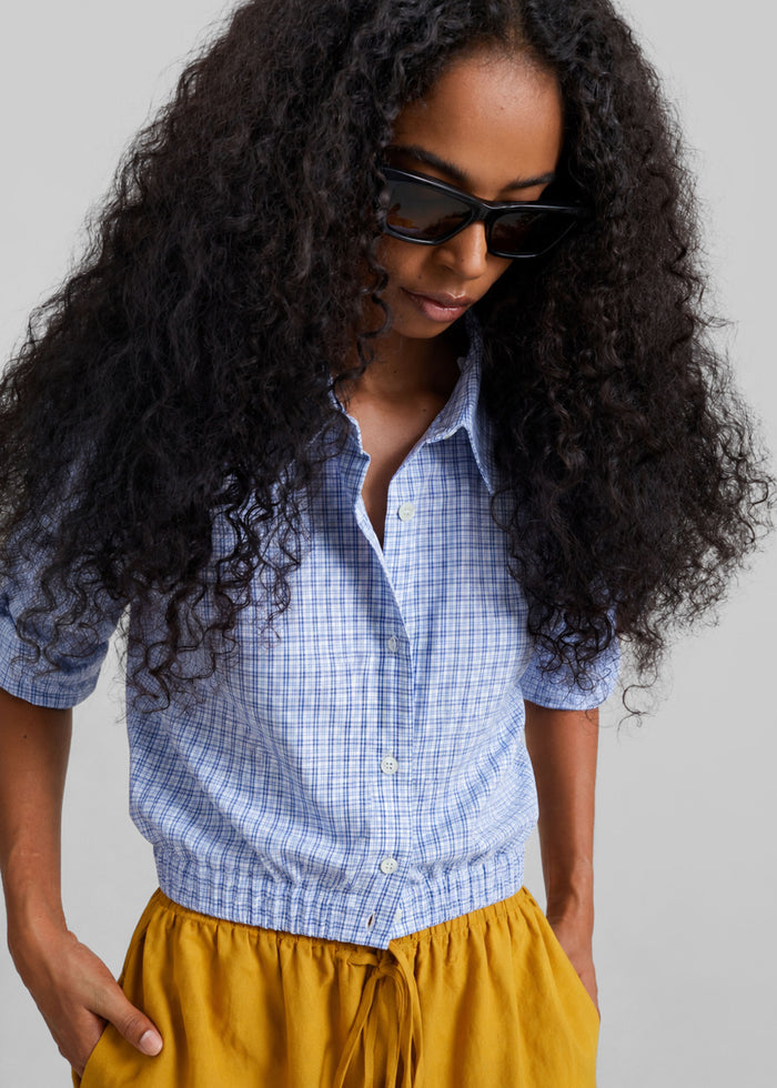 Lison Cropped Shirt - Blue Plaid