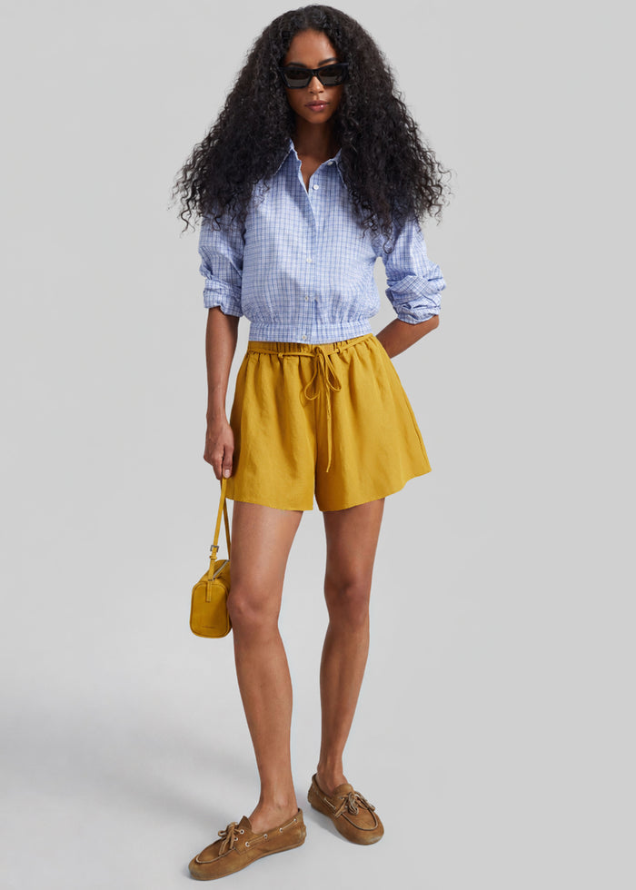 Lison Cropped Shirt - Blue Plaid